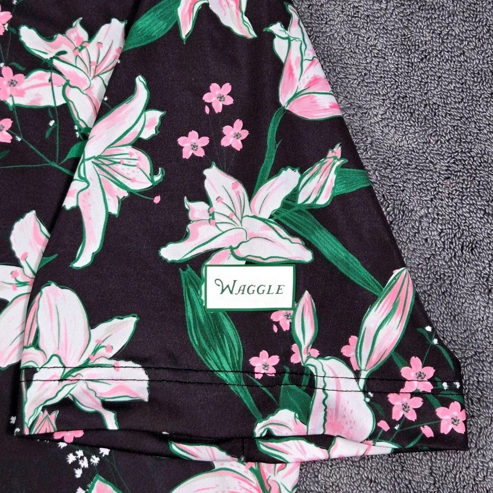 Waggle Golf Polo Mens 2XL Black Pink Floral Lily Performance Stretch Excellent - Picture 5 of 10